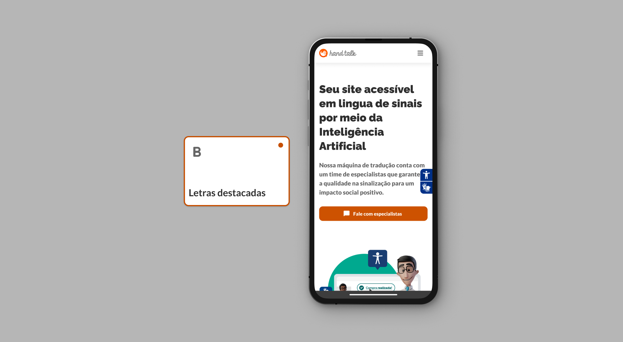Letras destacadas ativado no site da Hand Talk
