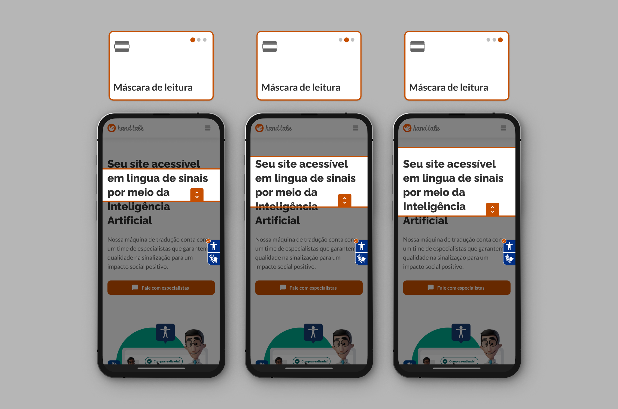 Máscara de leitura ativada no site da Hand Talk