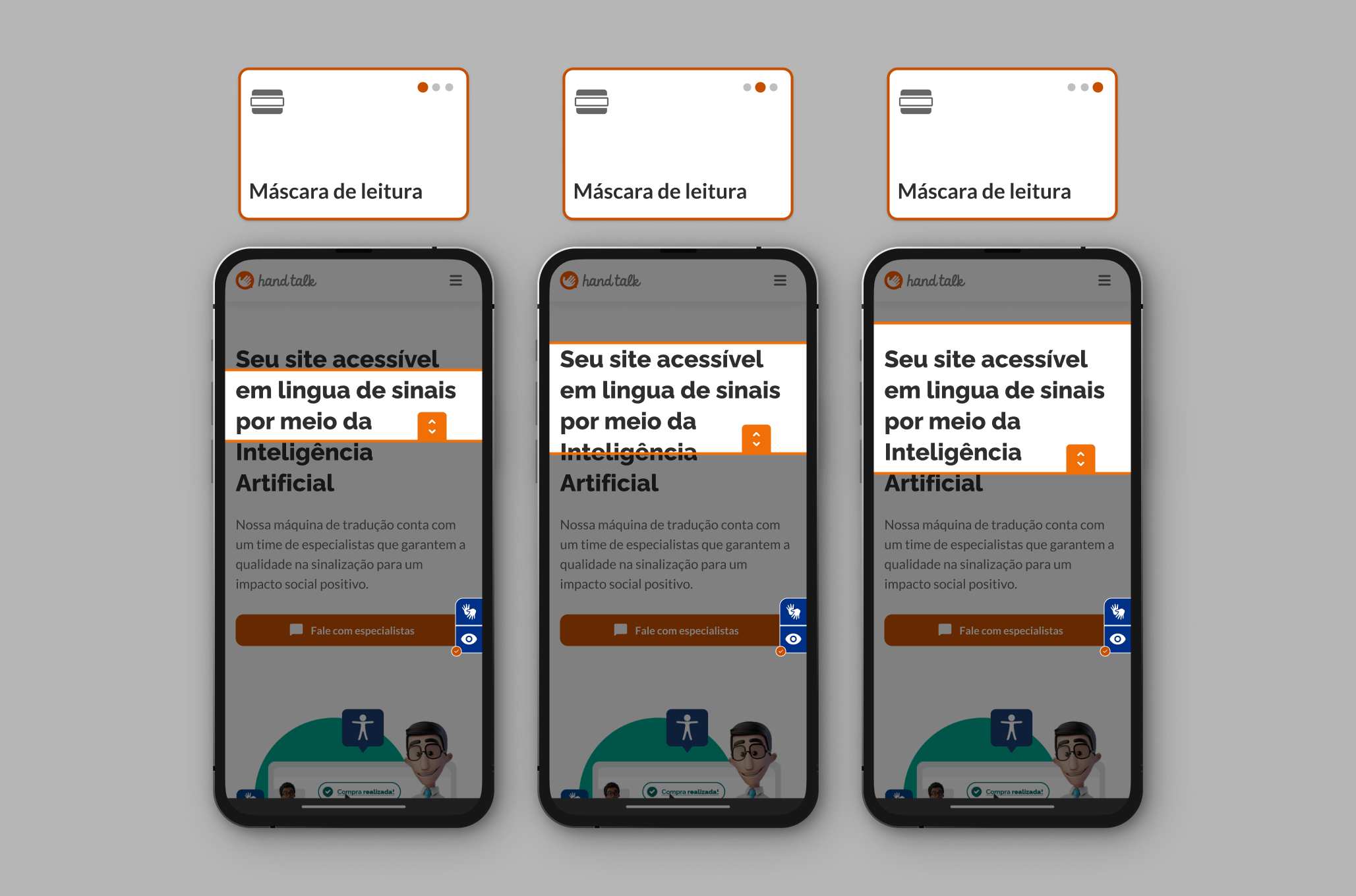 Máscara de leitura ativada no site da Hand Talk