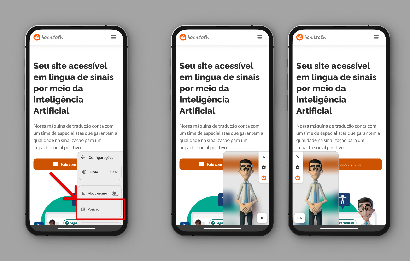 Configurações abertas sinalizando o botão que altera o lado do plugin.