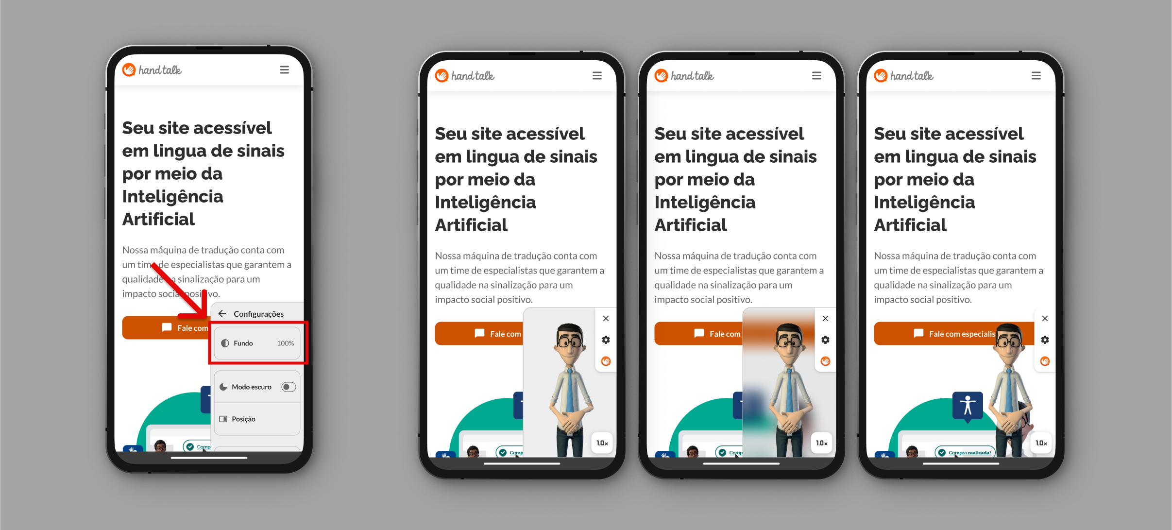 Configurações abertas sinalizando o botão que altera o fundo do plugin.