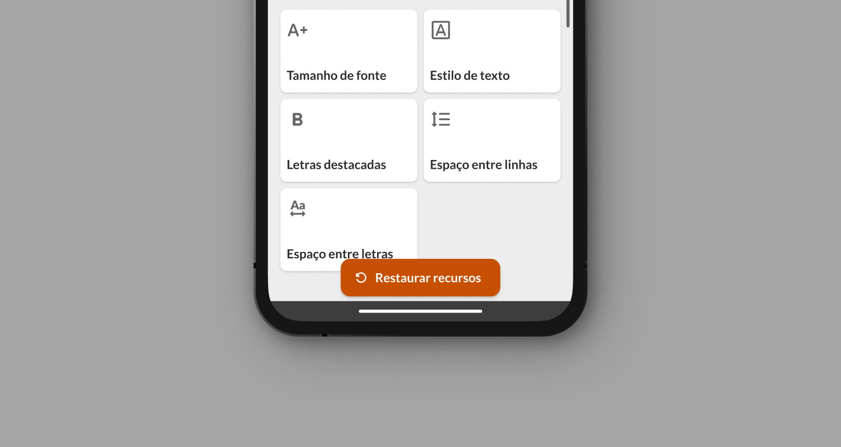 Imagem com botão de restaurar recursos em destaque.