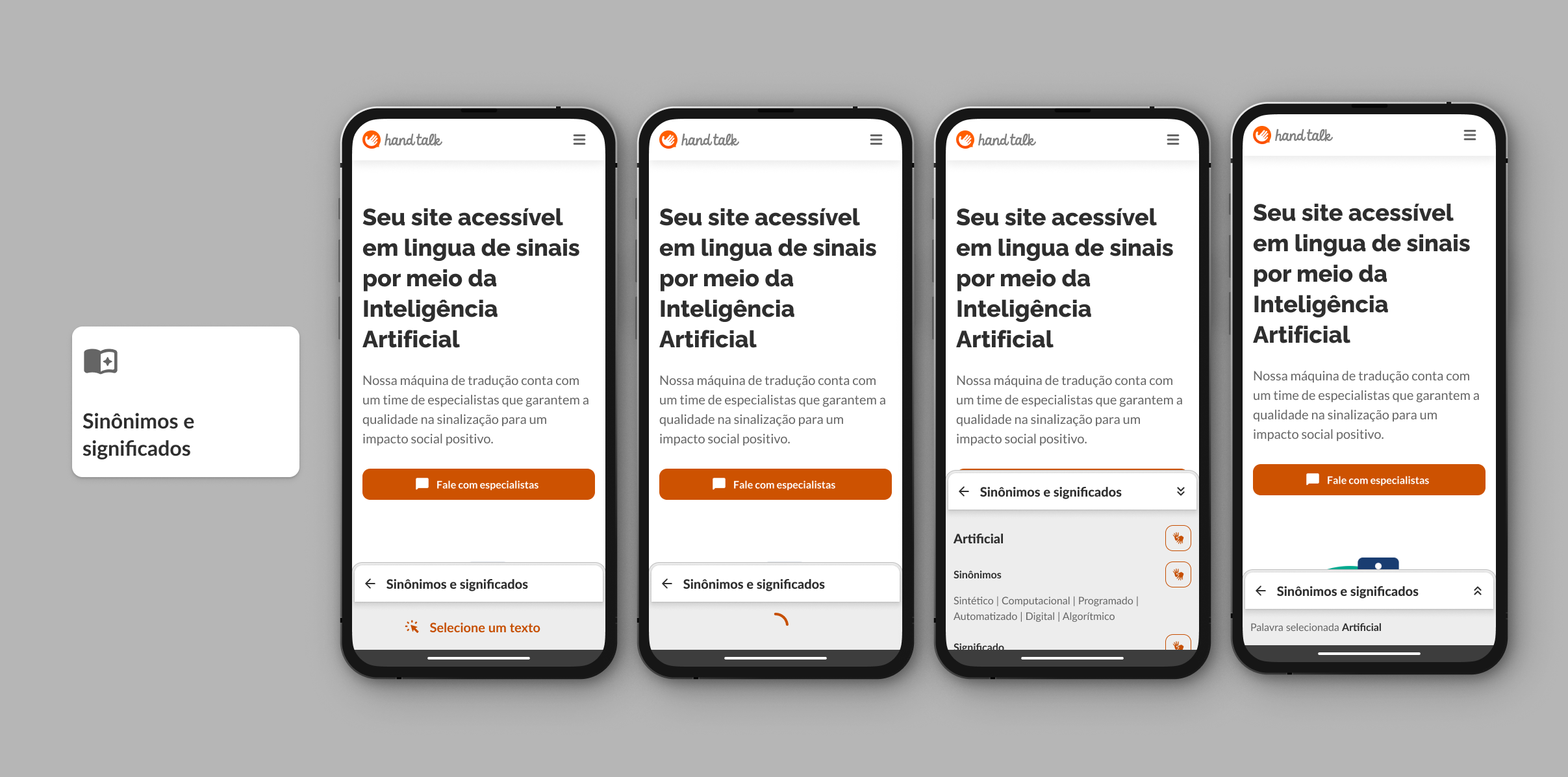 Montagem mostrando o funcionamento do recurso sinônimos e significado