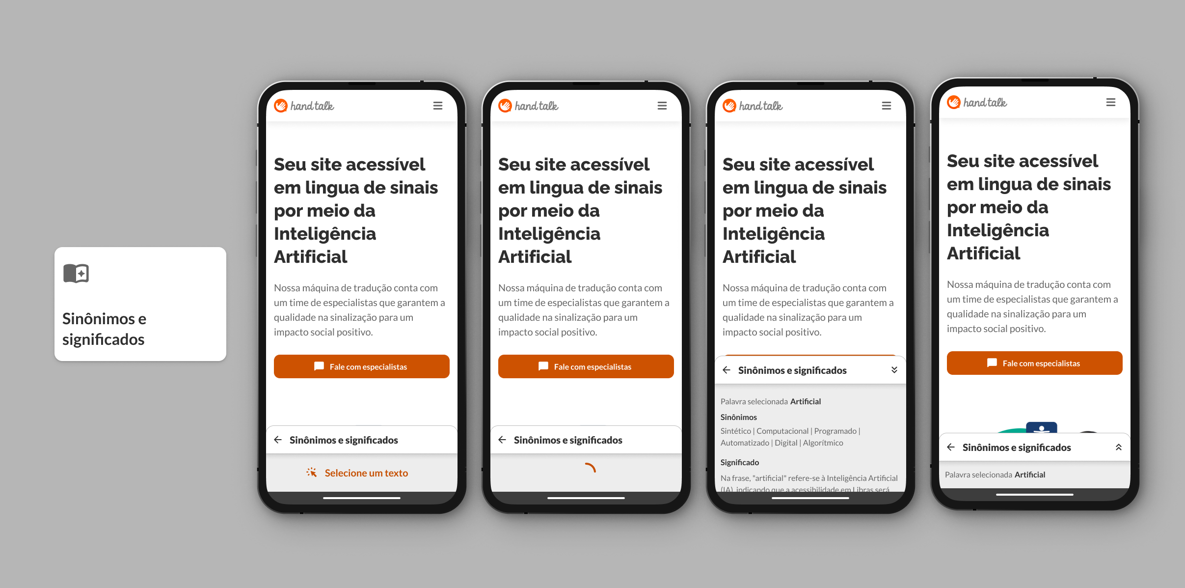 Montagem mostrando o funcionamento do recurso sinônimos e significado