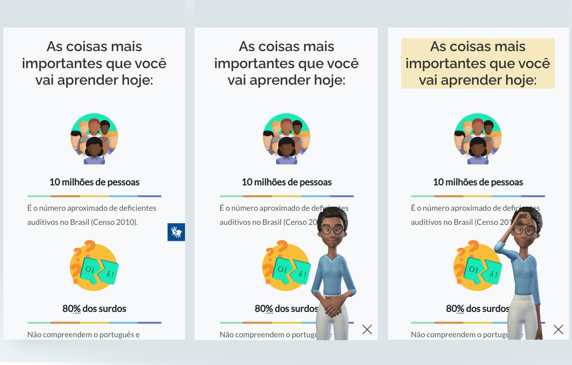 Plugin fechado no mobile, em seguida a Maya esperando por uma tradução, à frente a Maya traduzindo.