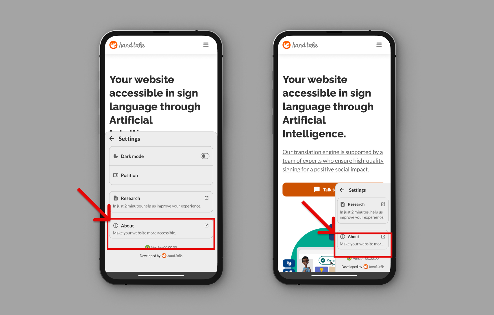 Open settings by clicking on the button that takes you to the About section.