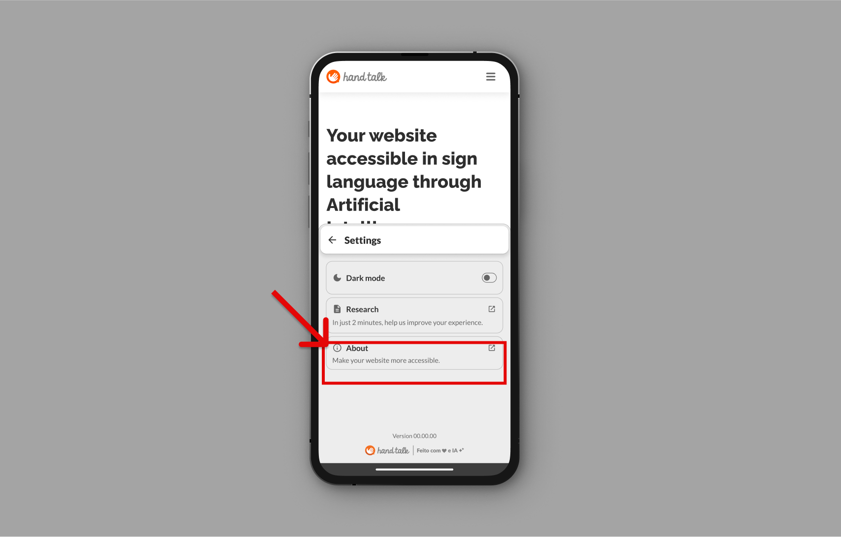 Open settings by clicking on the button that takes you to the About section.