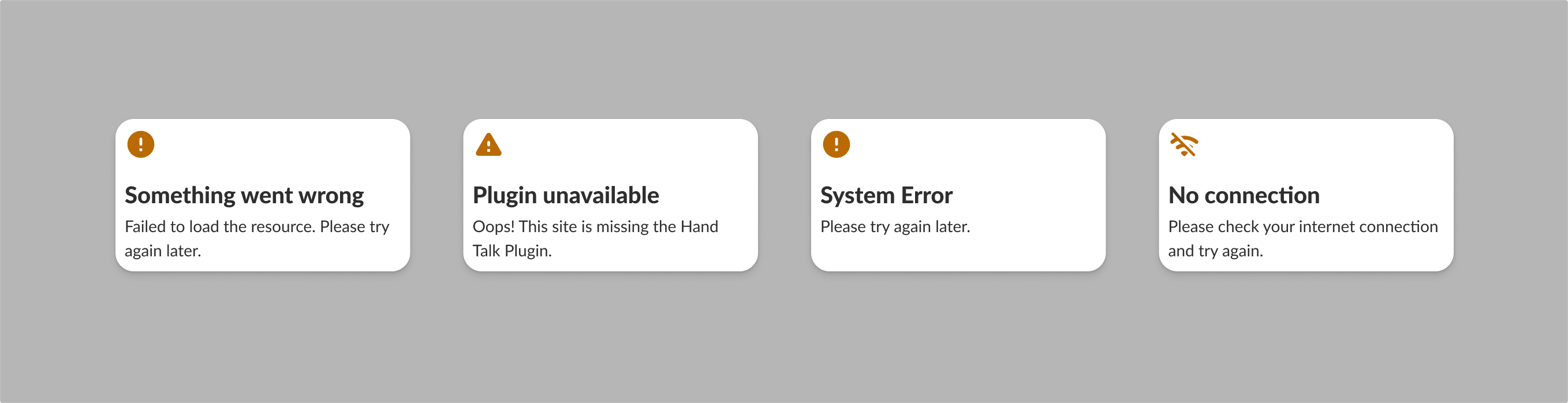 Popup Hand Talk plugin with possible error messages.