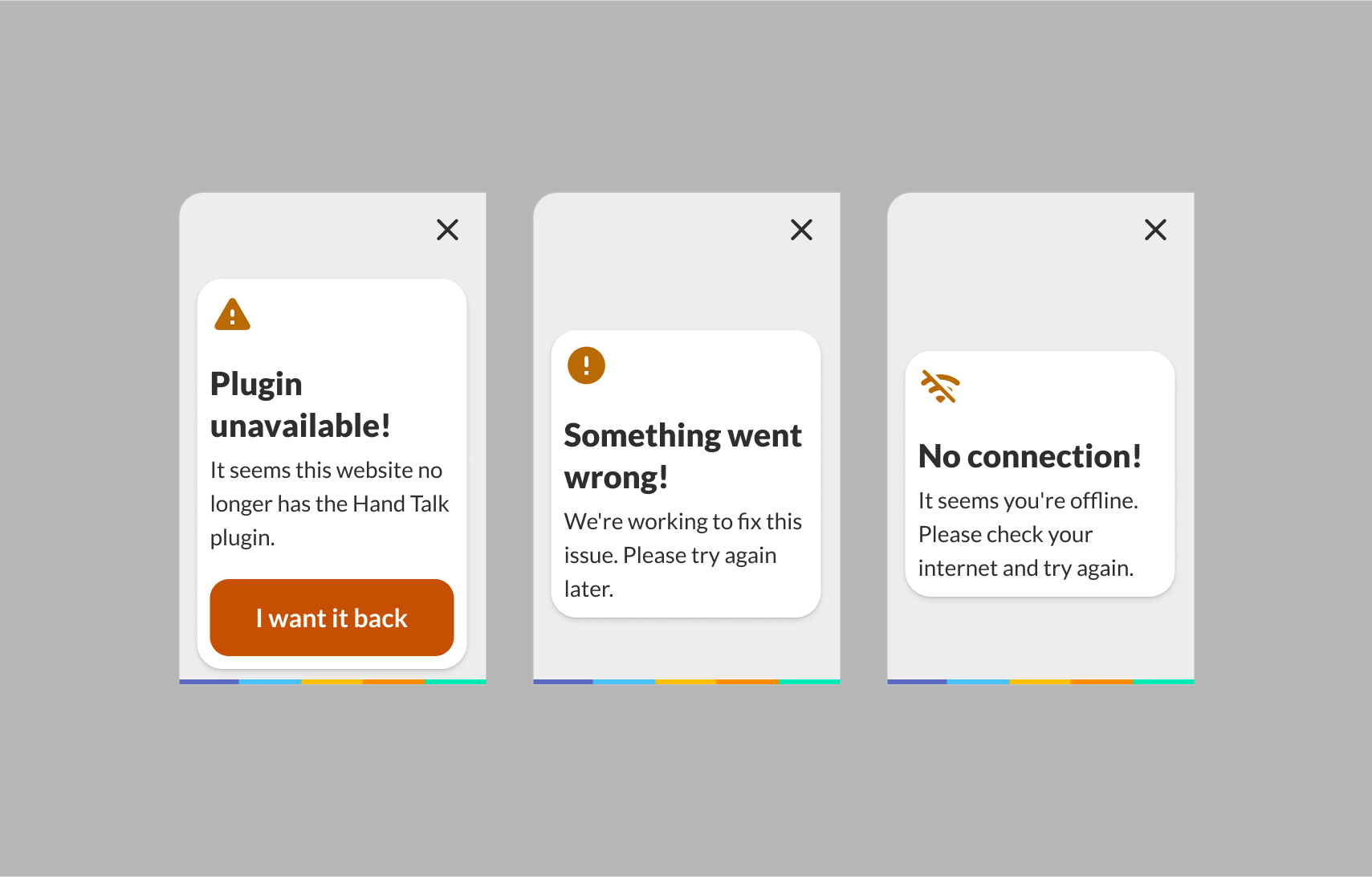 Hand Talk plugin window with messages loading failed.