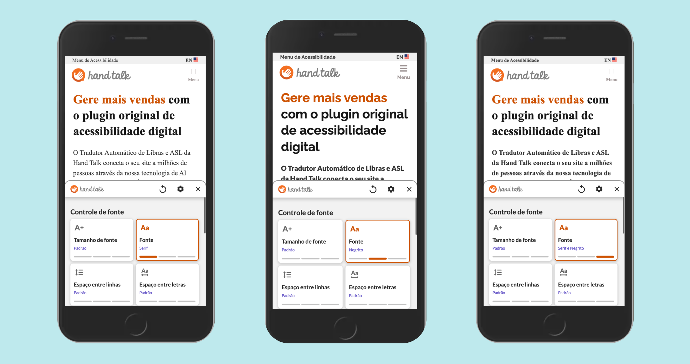 Three font configuration modes: serif, bold and serif and bold