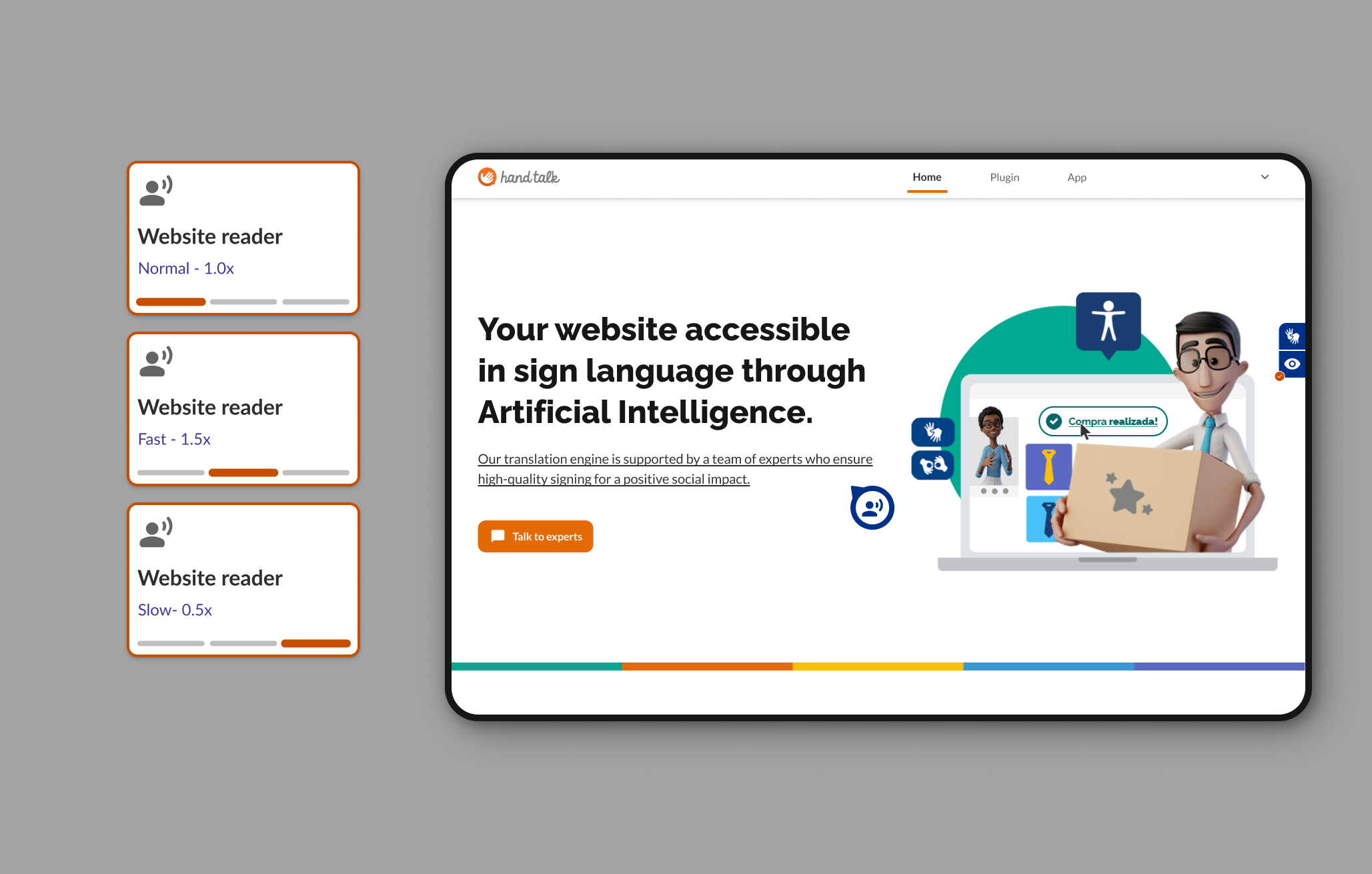 Website reader activated on the Hand Talk website