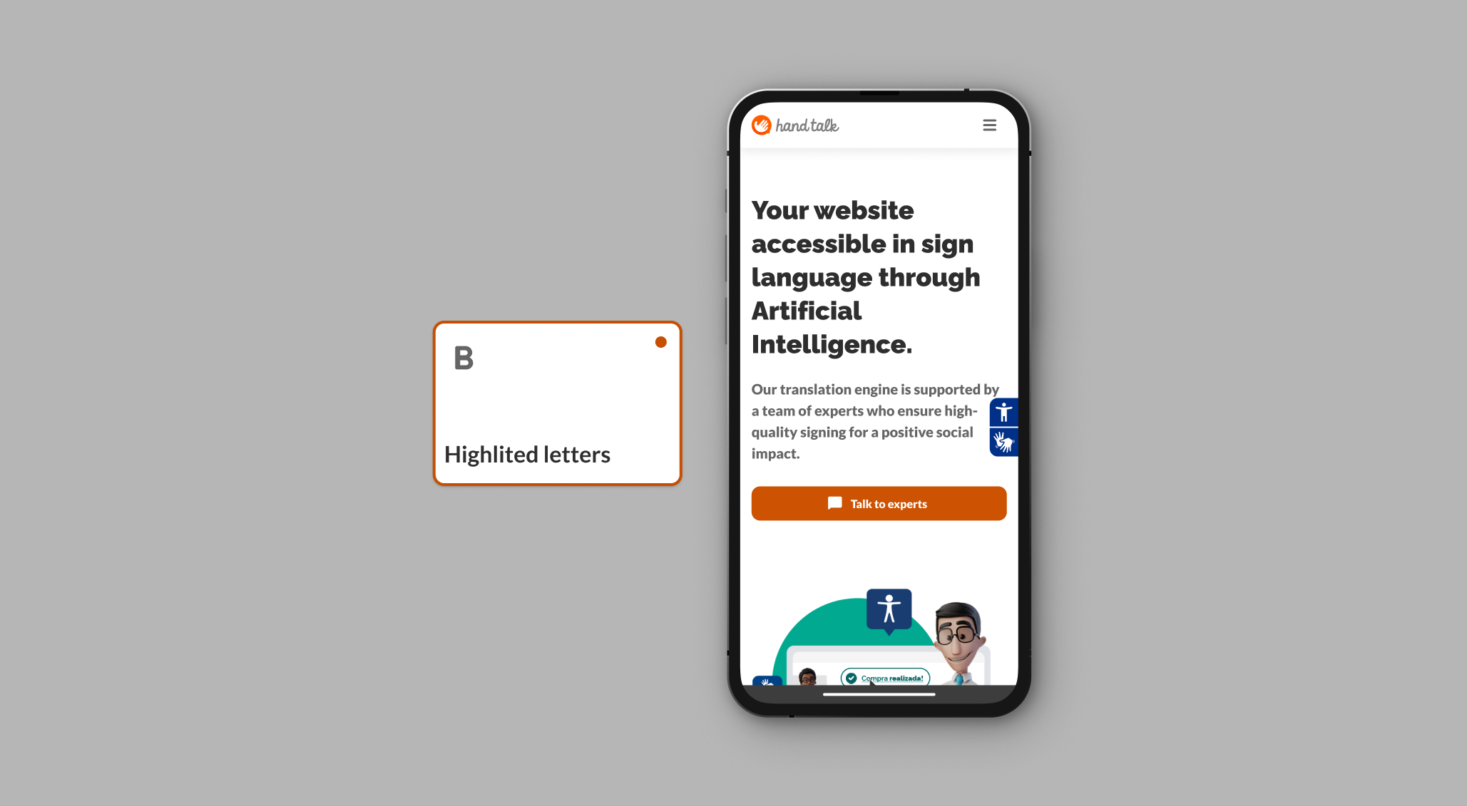 Highlighted letters feature activated on the Hand Talk site