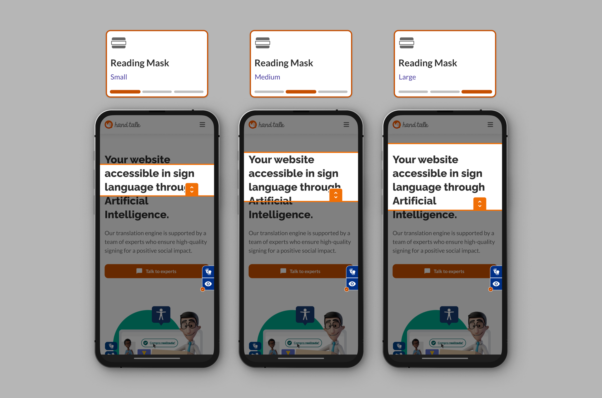 Reading mask activated on the Hand Talk website