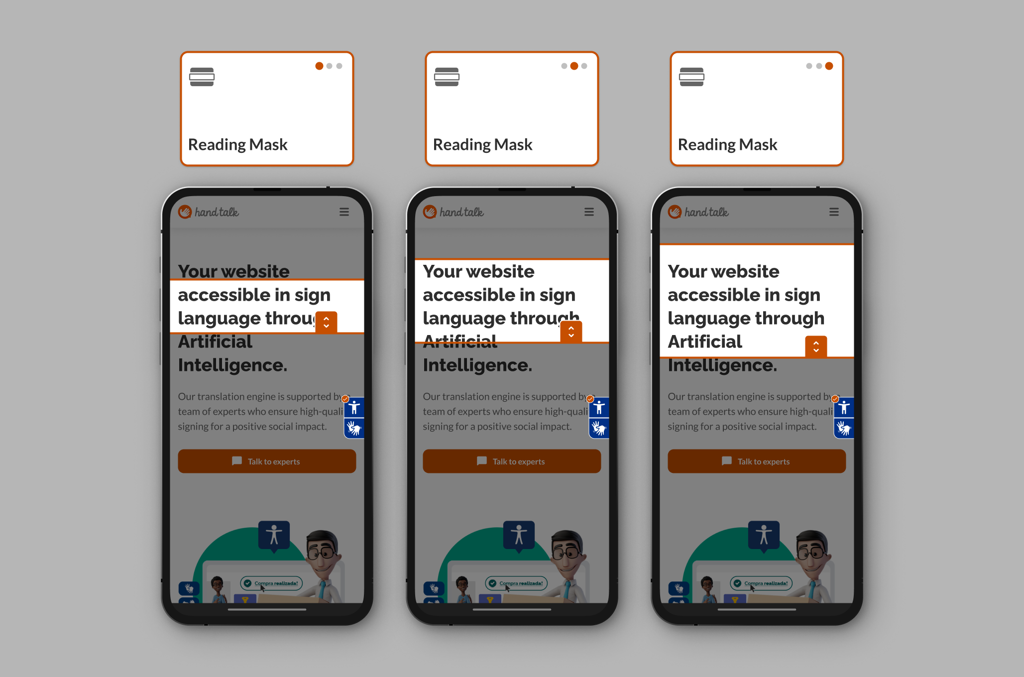 Reading Mask activated on the Hand Talk site