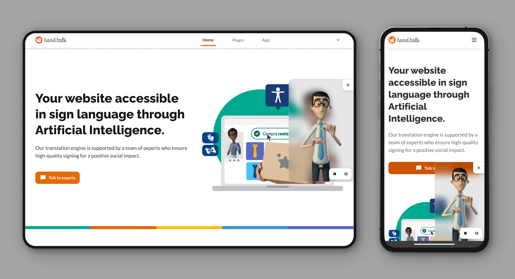 Website Translator window open on desktop and mobile with Hugo translating