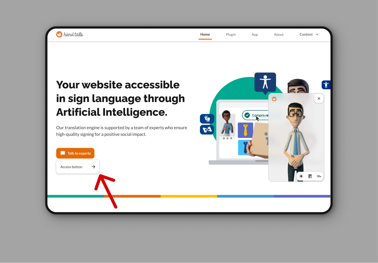 Libras window open with Hugo standing still and an arrow pointing to the Access Link button