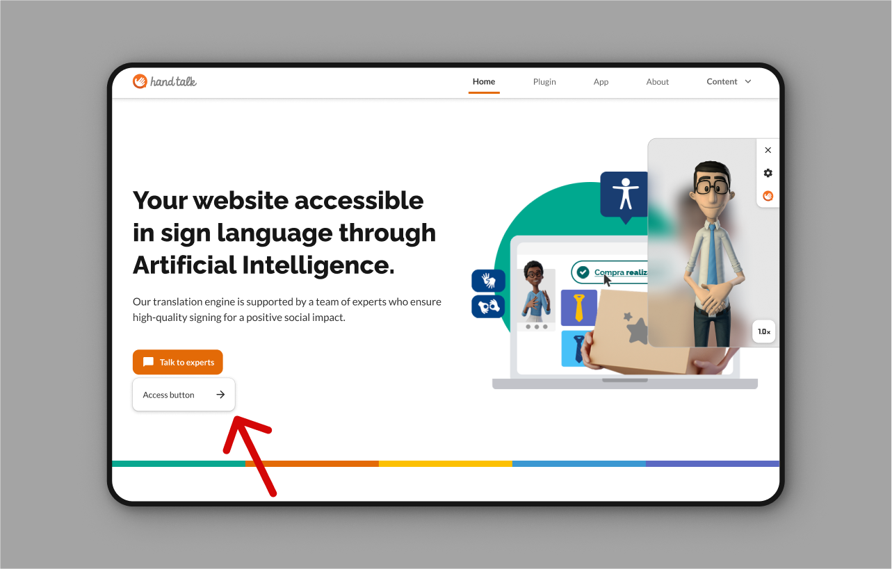 Libras window open with Hugo standing still and an arrow pointing to the Access Link button