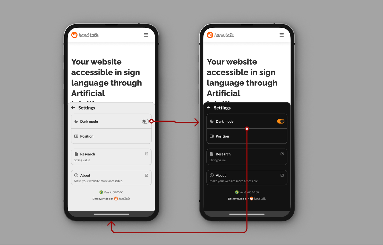 Open settings signaling the button that changes between Light and Dark Mode.
