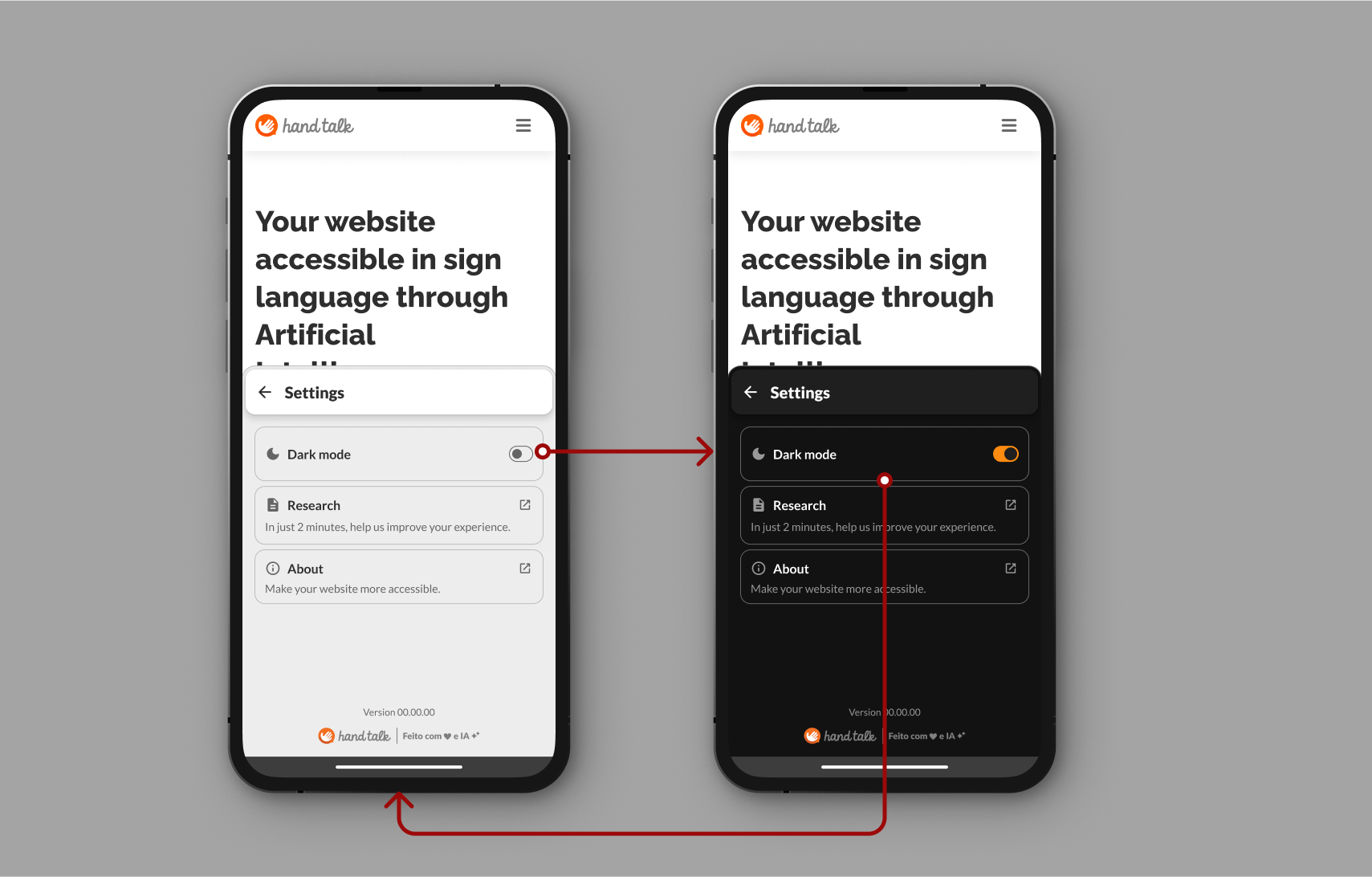 Open settings signaling the button that changes between Light and Dark Mode.